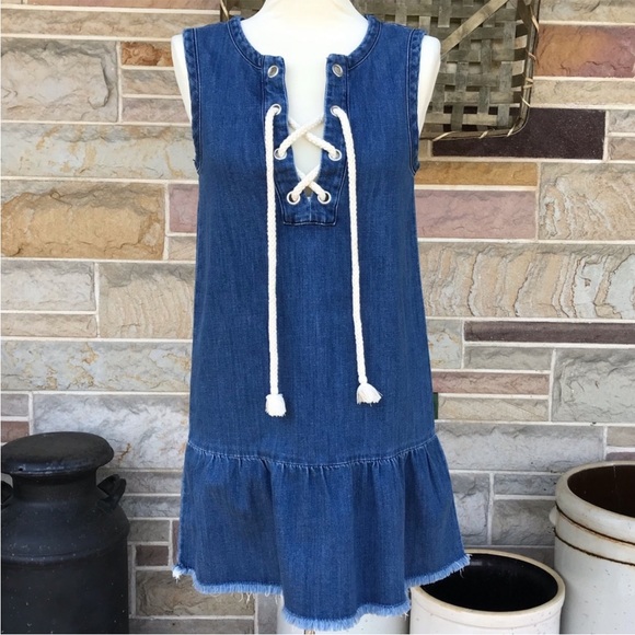 Aerie Chambray Lace Up Denim Mini Dress - Picture 2 of 8